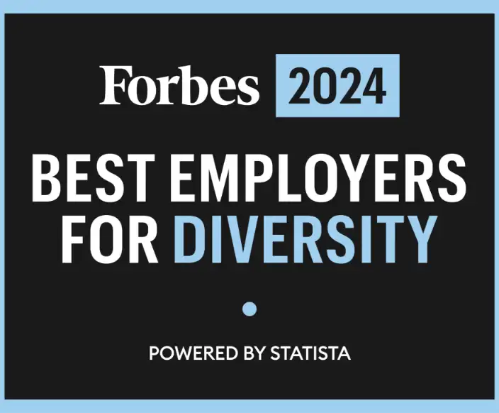 Card with text reading: Forbes 2024 Best Employers for Diversity