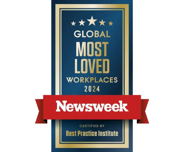 Card with text reading: Global Most Loved Workplaces 2024, Newsweek