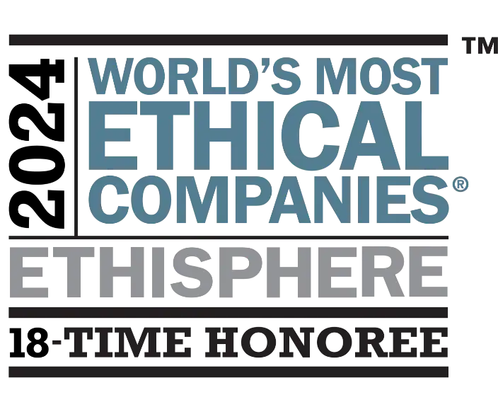 Card with text reading: Ethisphere World's Most Ethical Companies 18-Time Honoree