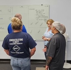 Image of manufacturing employees working through the DMAIC process to improve their catapult