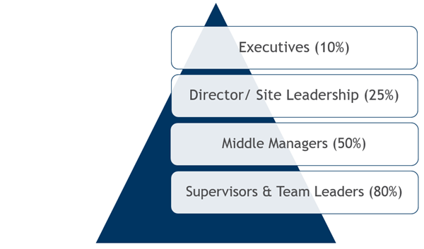 Image describing the percent of time that is spent on standardized work should be broken down by leadership level]